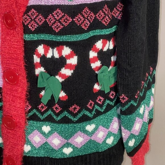 33 Degrees Ugly Christmas Sweater V Neck Button Down Cardigan Geese Shimmer Sz S - Picture 4 of 10